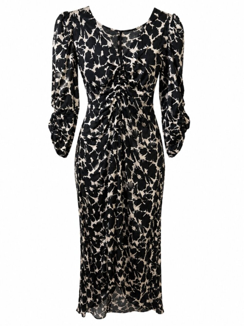 GAP Black and Cream Ruched Midi Dress
